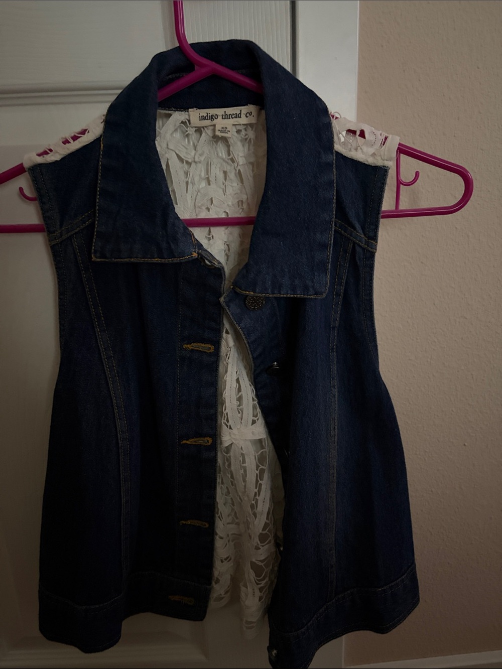 Denim Vest with Ivory Crochet Back